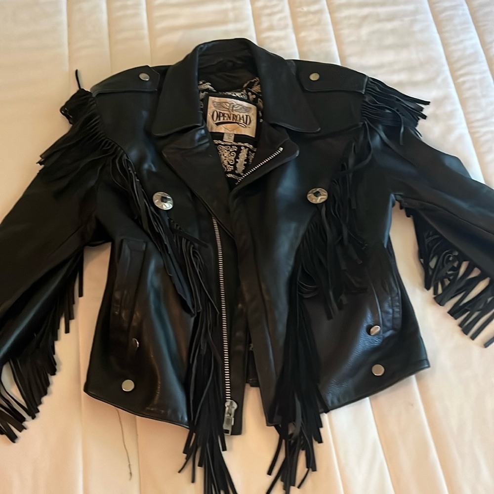 Authentic leather biker jacket with fringe
